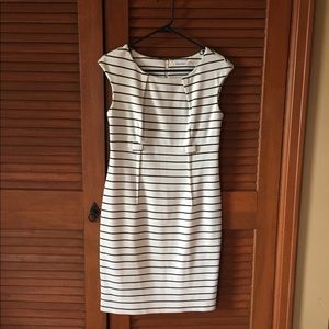 Calvin Klein White & Black Striped Work Dress sz4